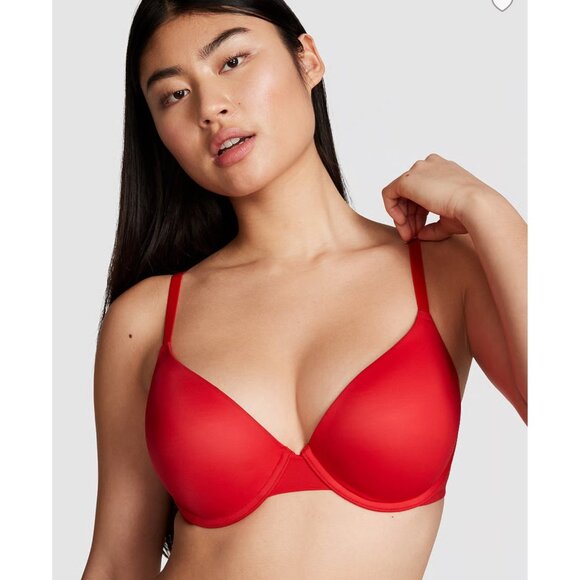 NWT Victoria’s Secret PINK Wear Everywhere Push-Up Bra 32C Red Sexy Underwire Ad - Picture 1 of 12